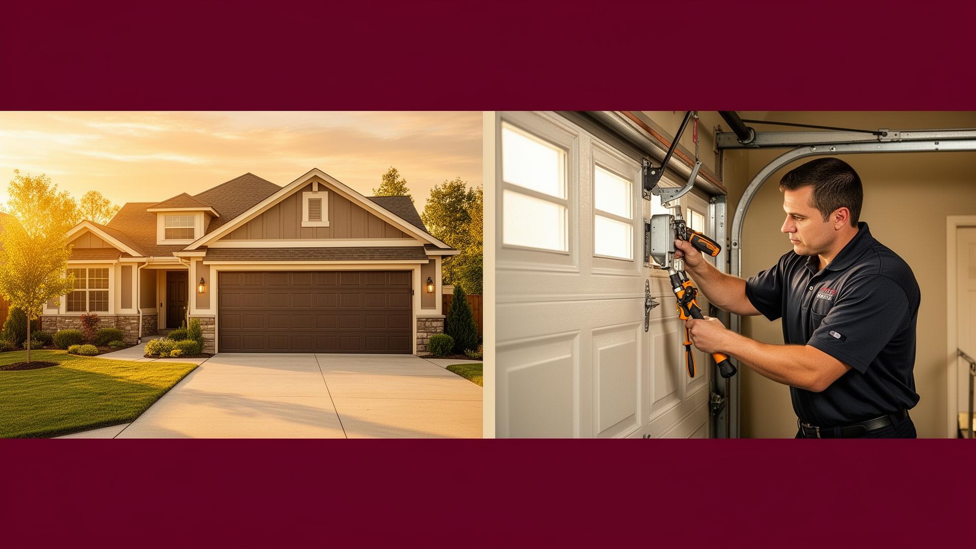 Professional garage door service technician installing fiberglass door in Euclid Ohio